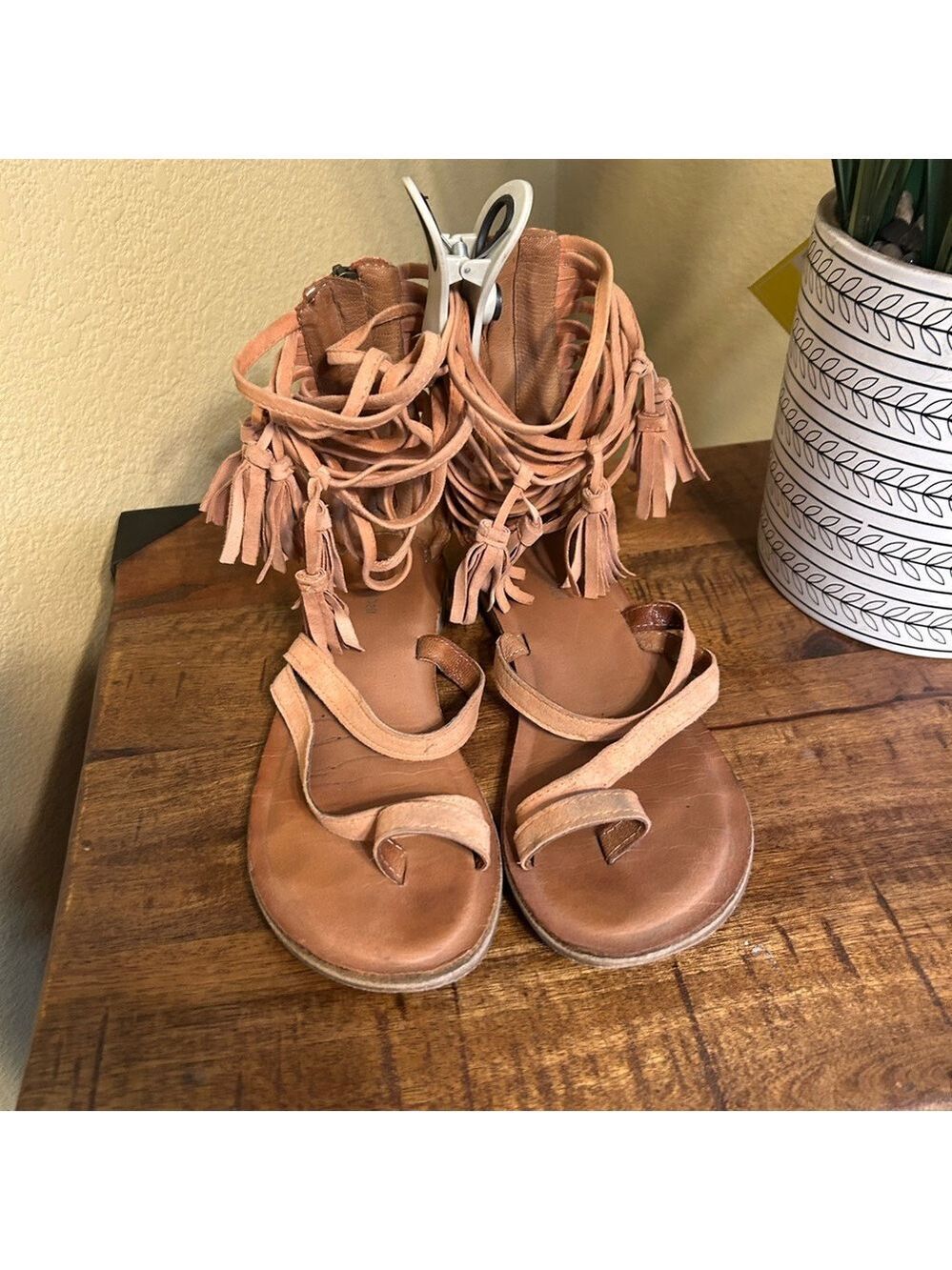 Jeffrey Campbell Stylish Tan Fringe Sandals